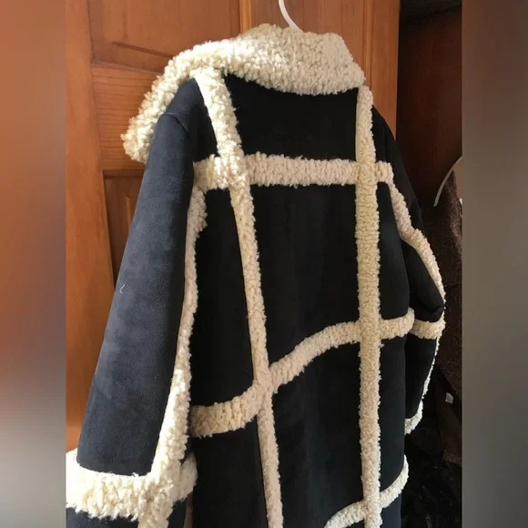 NWT Rebecca Minkoff M Boho Vegan Suede Shearling Wool Designer Coat Black $398 - Picture 11 of 15